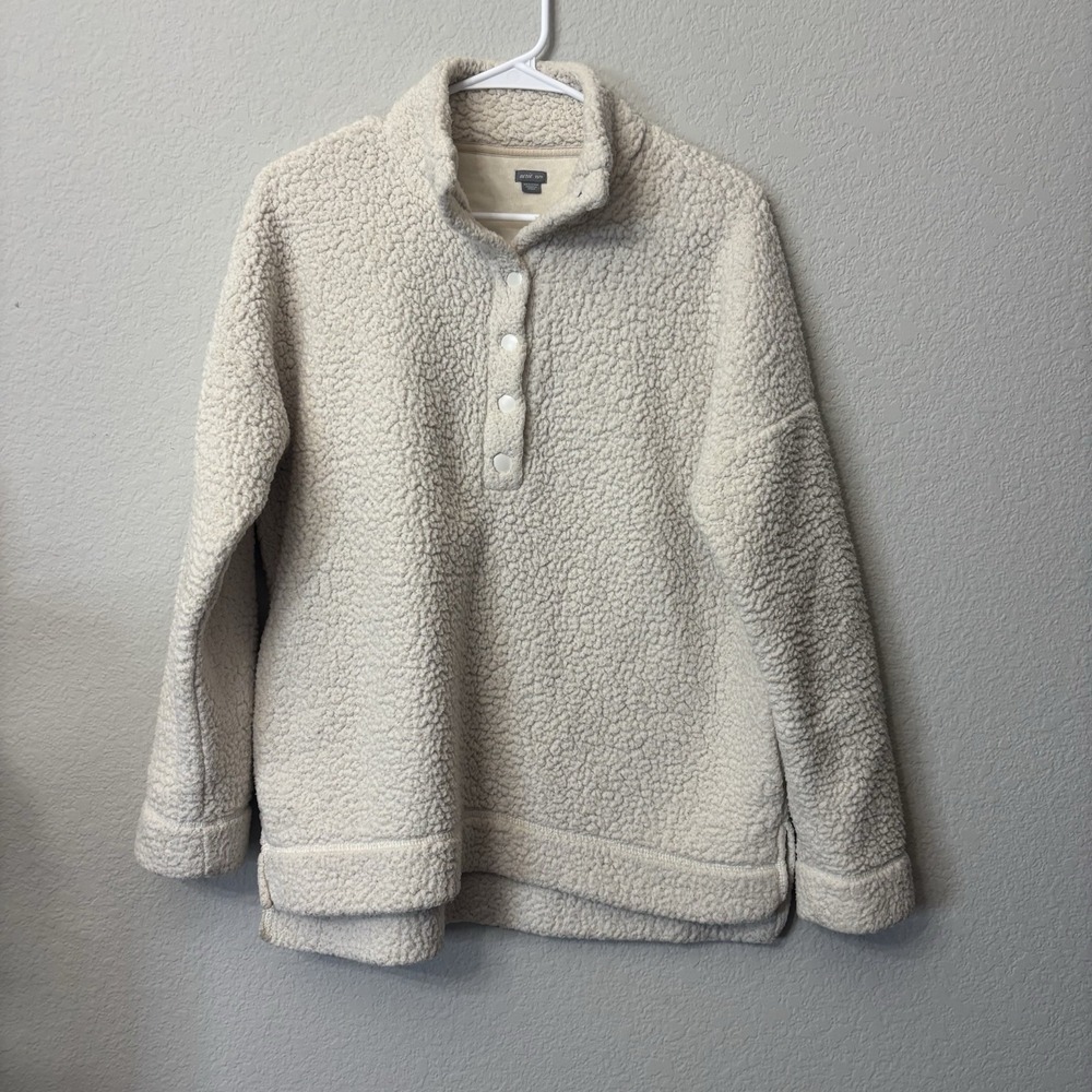 Aerie Cloud Sherpa Oversized Pullover Sweater Size XS Cream 1/4 Button